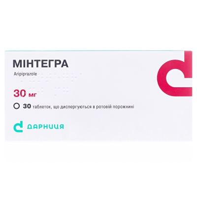 МІНТЕГРА таблетки, що диспергуються в ротовій порожнині, по 30 мг; по 10 таблеток у блістері; по 3 блістери в пачці